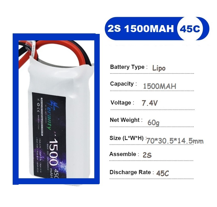 2PCS 7.4V Lipo 2S Battery 1500 - Drone Racing Battery ulasan dan harga